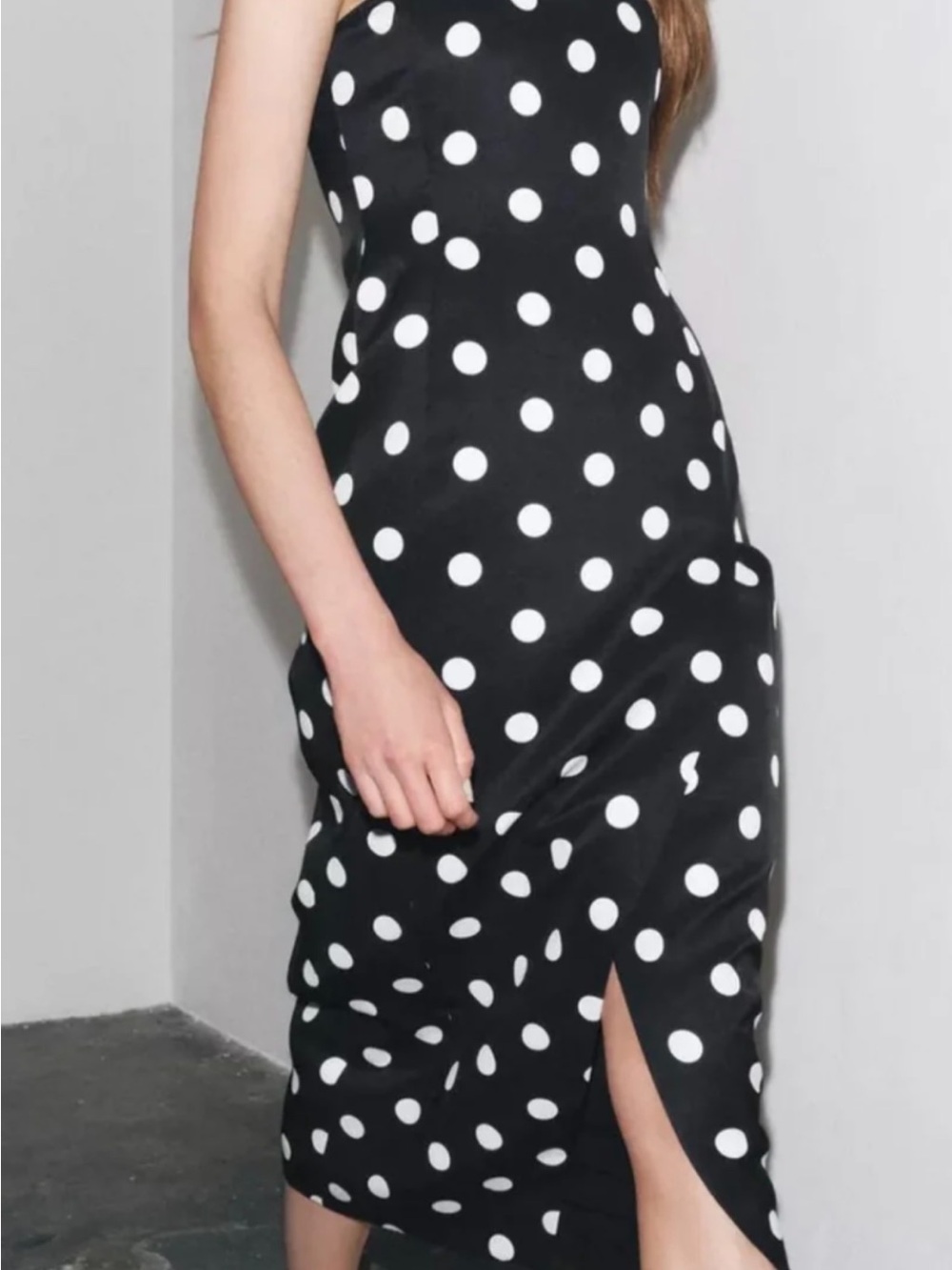 Zara Black Strapless Polka Dot Dress - Picture 2 of 6